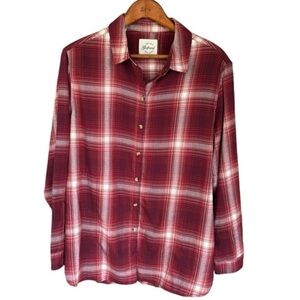 Jachs Girlfriend Burgundy Plaid Flannel Shirt Size XL Button Down with Pockets